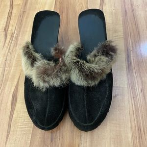 Vintage Suede and Fur Studded Clogs